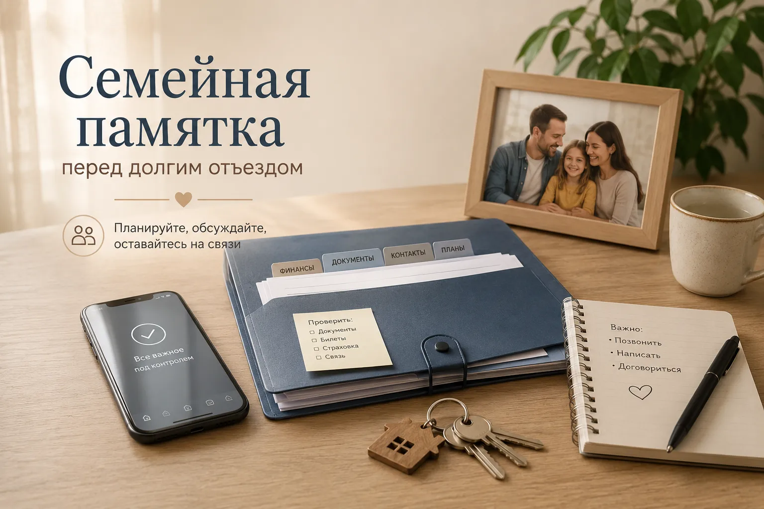 Документы, телефон и семейная памятка перед длительным отъездом